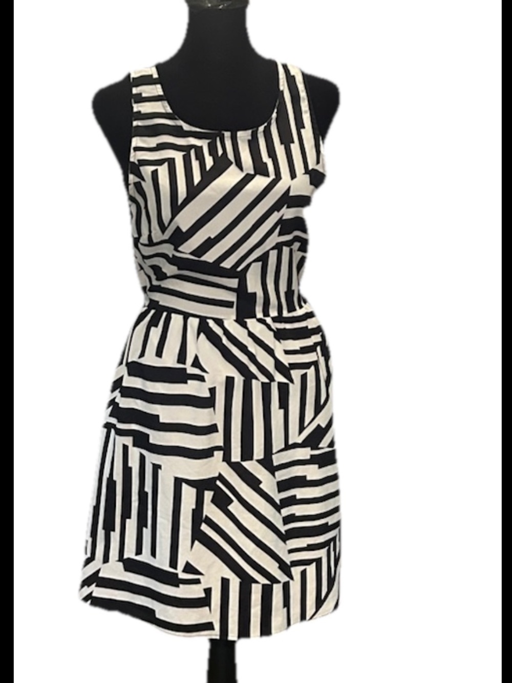 Rosebud Black White Geometric Scoop Neck Sleeveless Short Lined Dress S